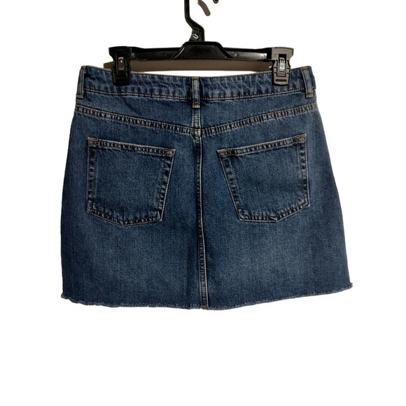 Top Shop Moto jean mini skirt with fringe bottom size 12 - Picture 2 of 4